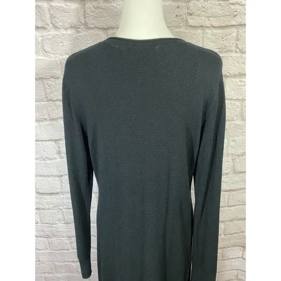 SOFT SURROUNDINGS Sweater Dress M Black Button Front Asymmetrical Ribbing 9438 - Picture 6 of 8